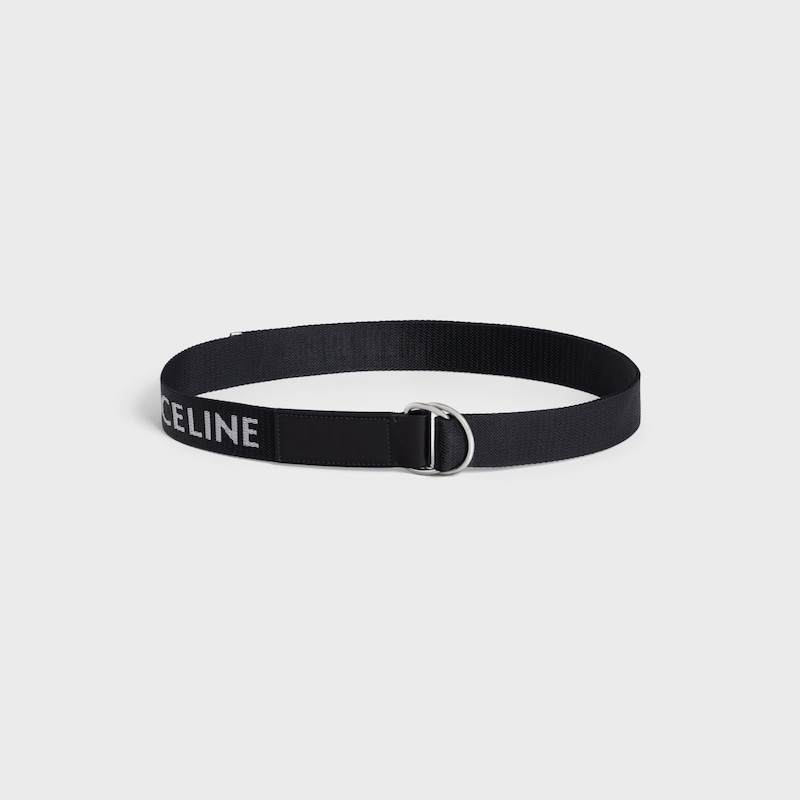 large 30mm double ring belt in jacquard textile and calfskin