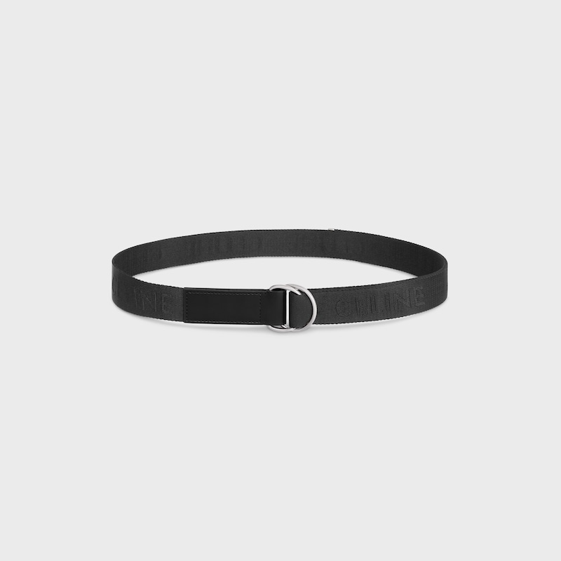 large 30mm double ring belt in jacquard textile and calfskin