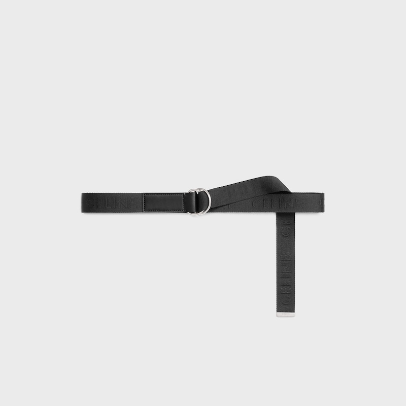 large 30mm double ring belt in jacquard textile and calfskin