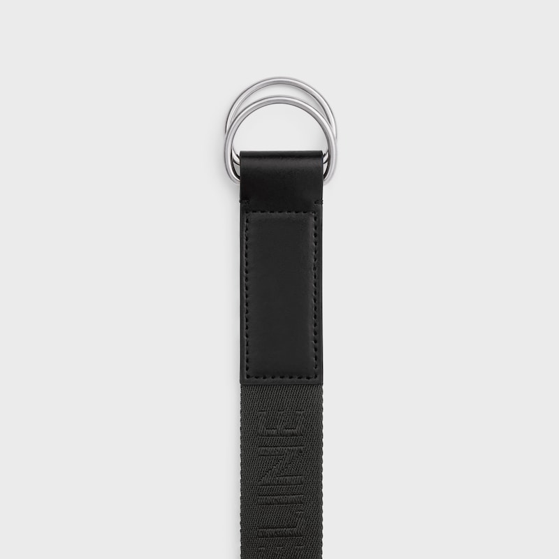 large 30mm double ring belt in jacquard textile and calfskin