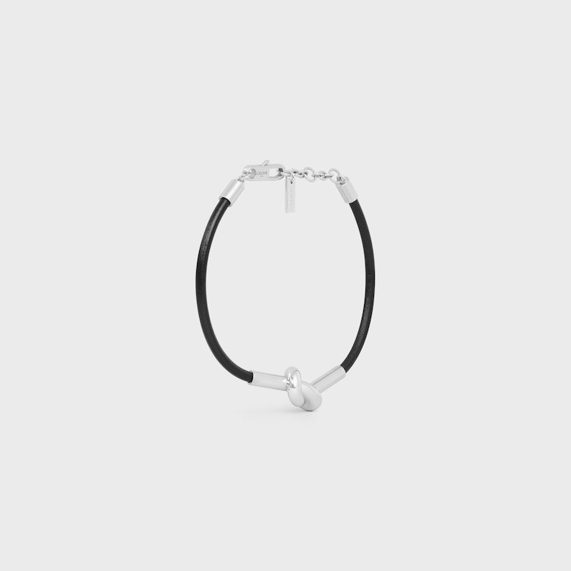 knot bracelet in calfskin and brass with rhodium finish