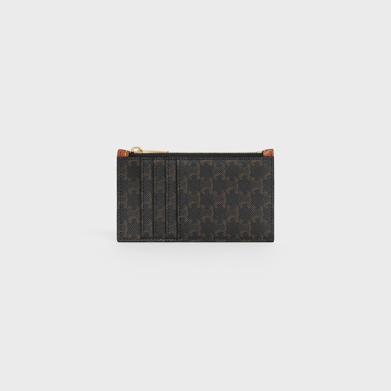zipped compact card holder in triomphe canvas and lambskin