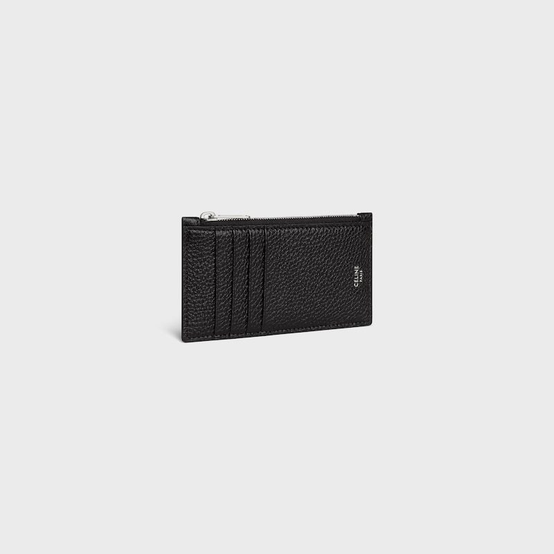 zipped compact card holder in grained calfskin