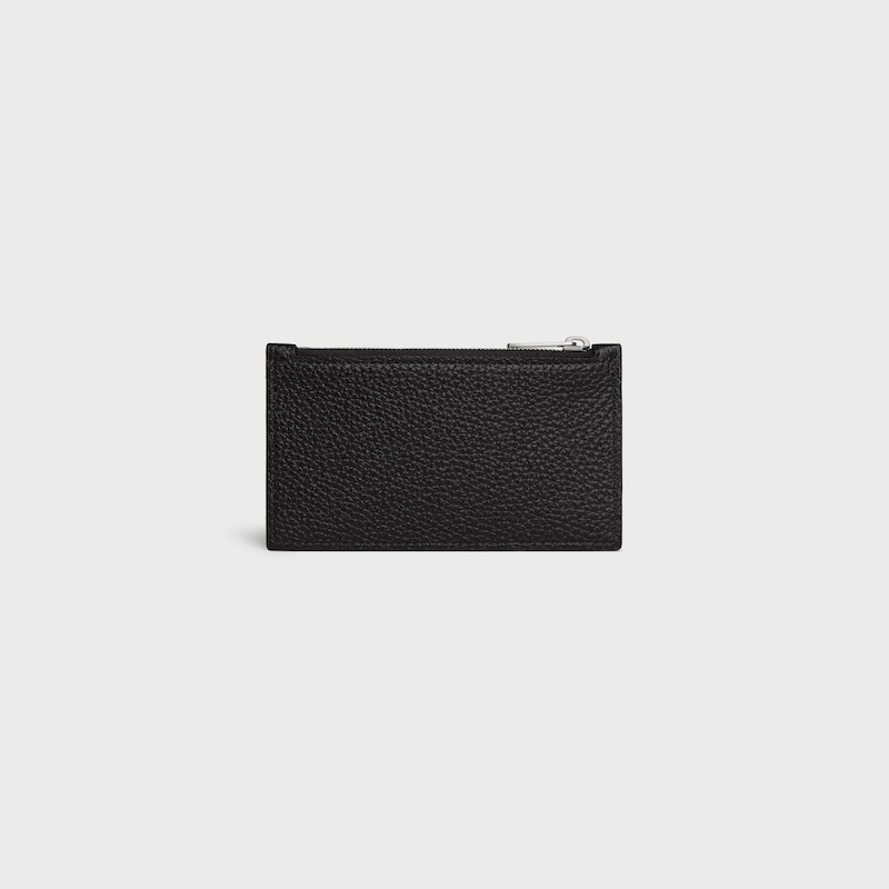 zipped compact card holder in grained calfskin