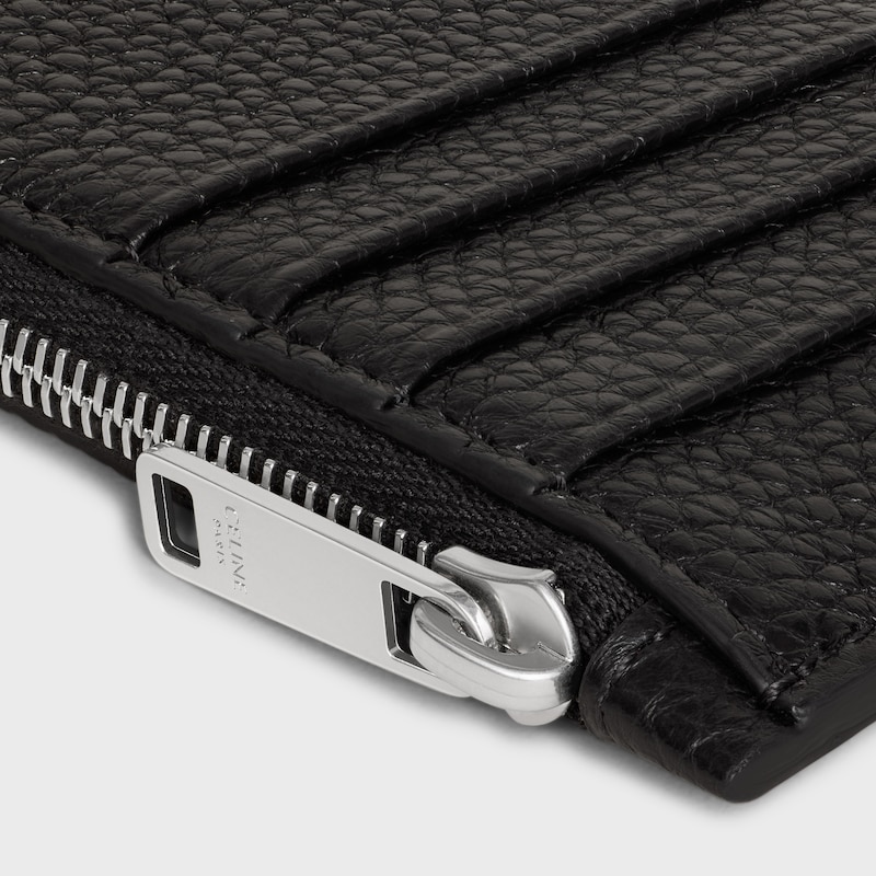 zipped compact card holder in grained calfskin