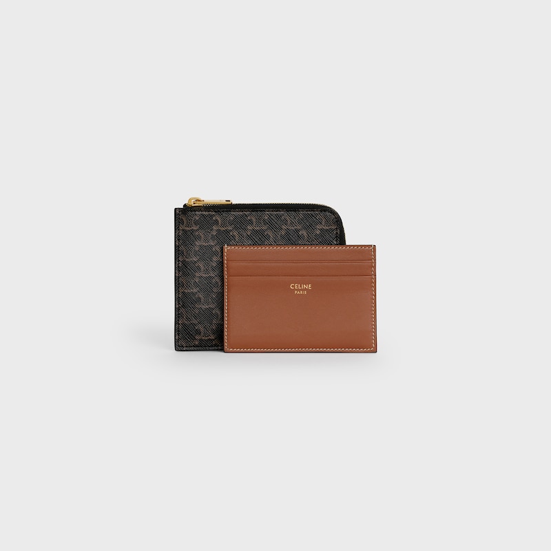 zipped purse with card holder in triomphe canvas and lambskin