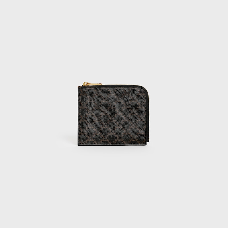 zipped purse with card holder in triomphe canvas and lambskin