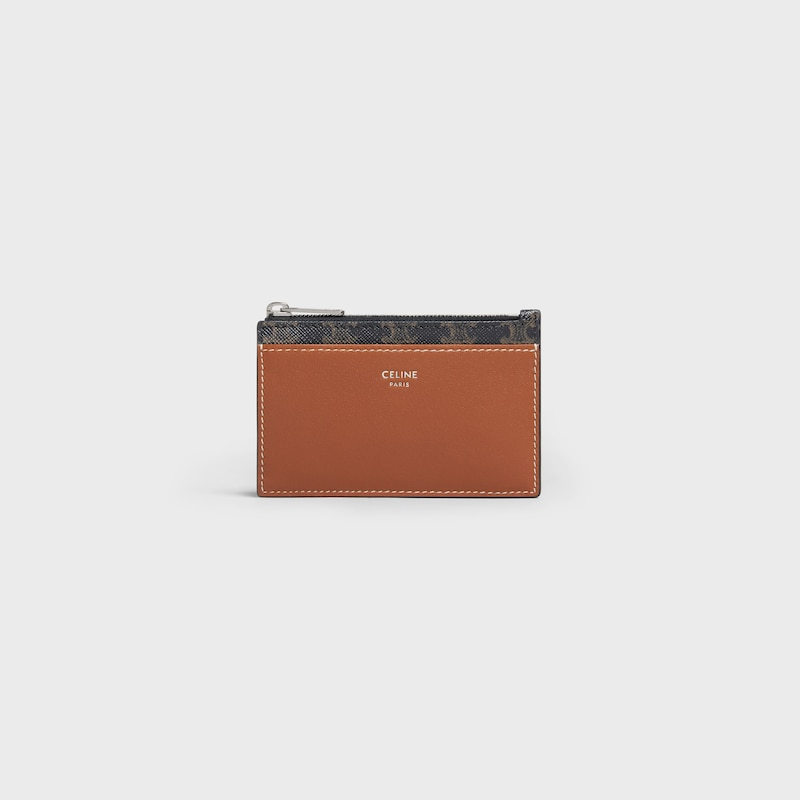 zipped card holder in triomphe canvas and lambskin