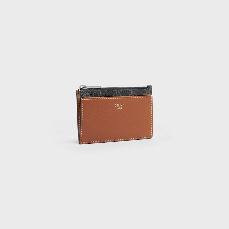 zipped card holder in triomphe canvas and lambskin
