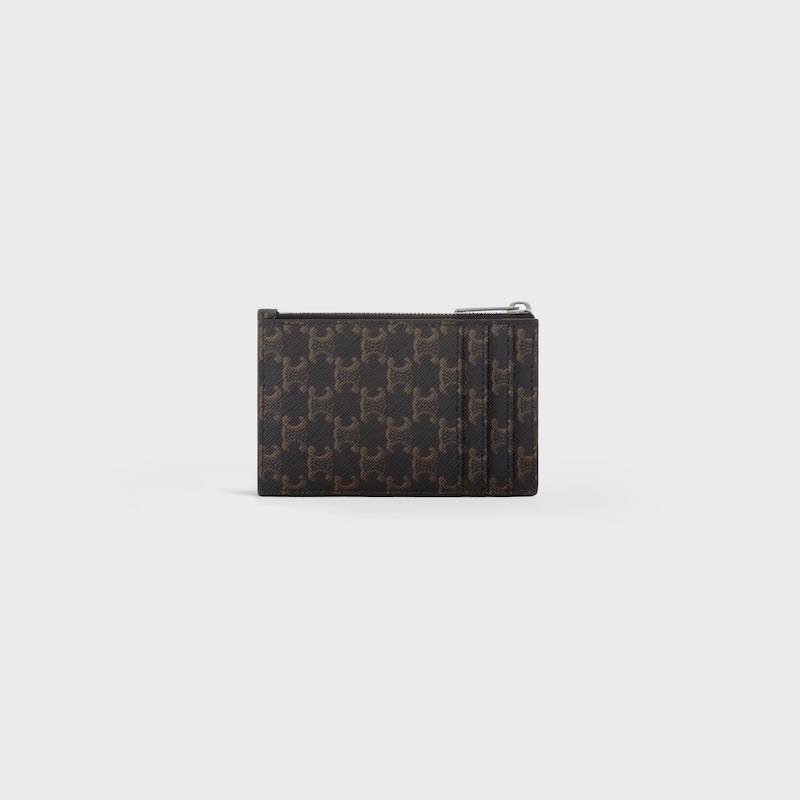 zipped card holder in triomphe canvas and lambskin