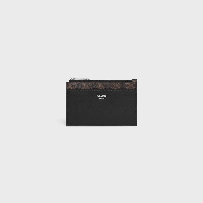 zipped card holder in triomphe canvas and lambskin