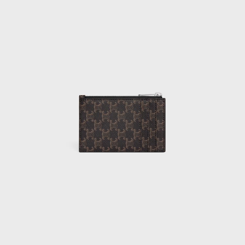 zipped card holder in triomphe canvas and lambskin