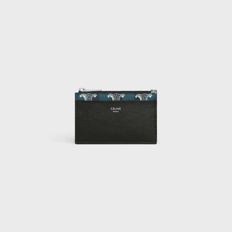 zipped card holder in striped triomphe canvas and lambskin
