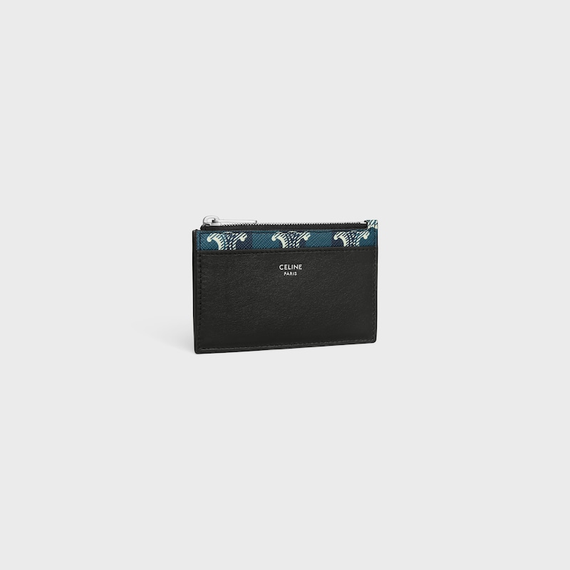 zipped card holder in striped triomphe canvas and lambskin