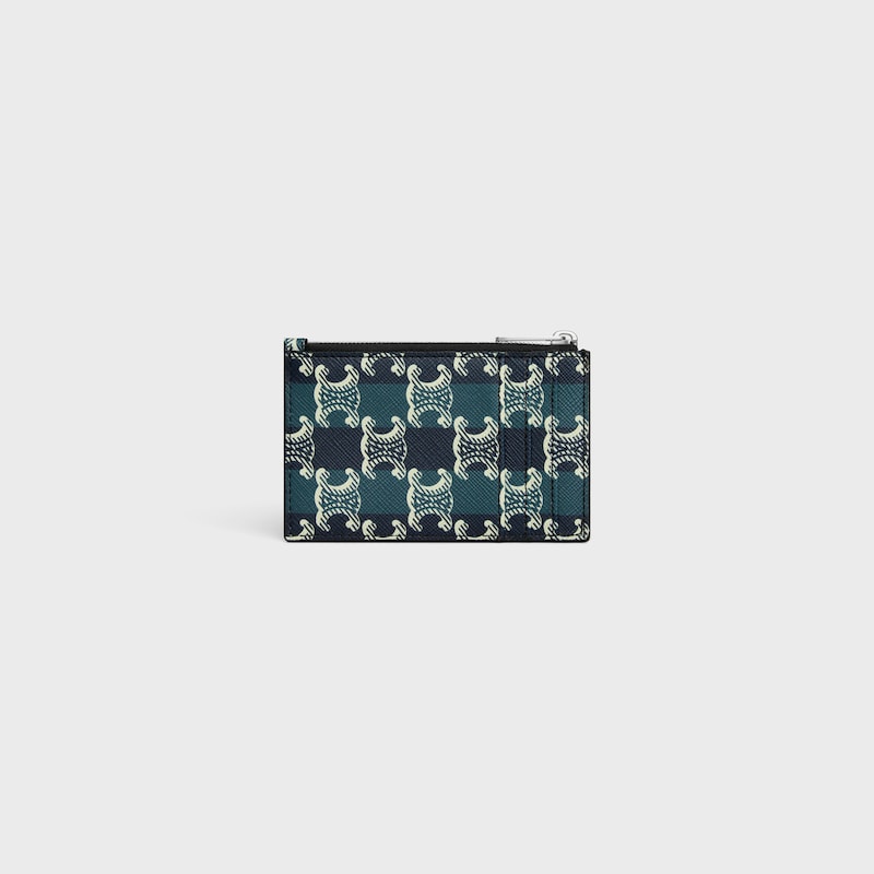 zipped card holder in striped triomphe canvas and lambskin