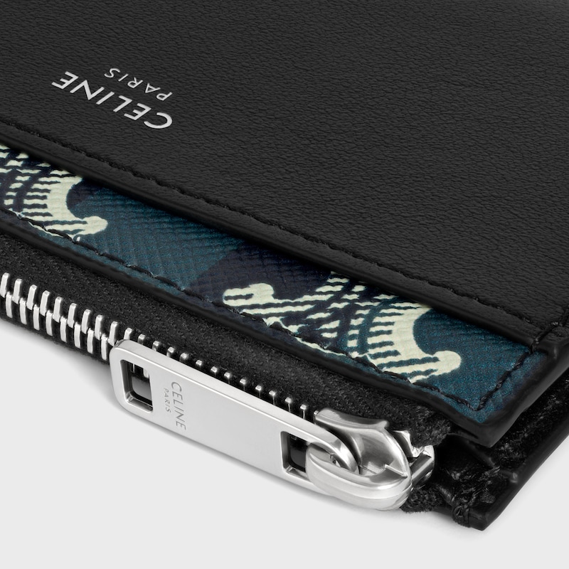 zipped card holder in striped triomphe canvas and lambskin