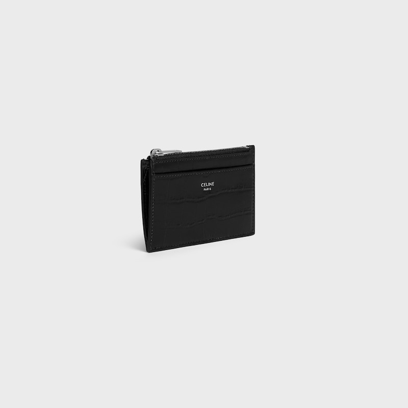 zipped card holder in crocodile embossed calfskin