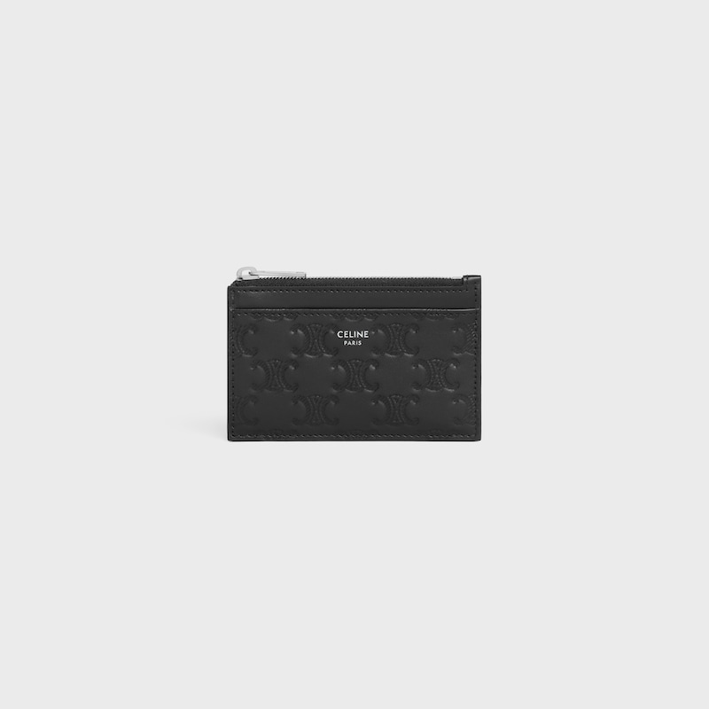 zipped card holder in calfskin with triomphe embossed