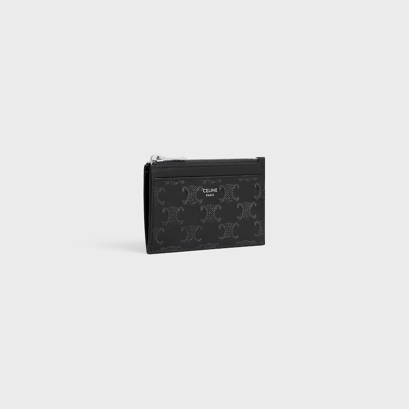 zipped card holder in calfskin with triomphe embossed