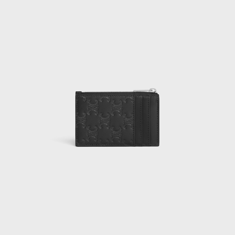 zipped card holder in calfskin with triomphe embossed