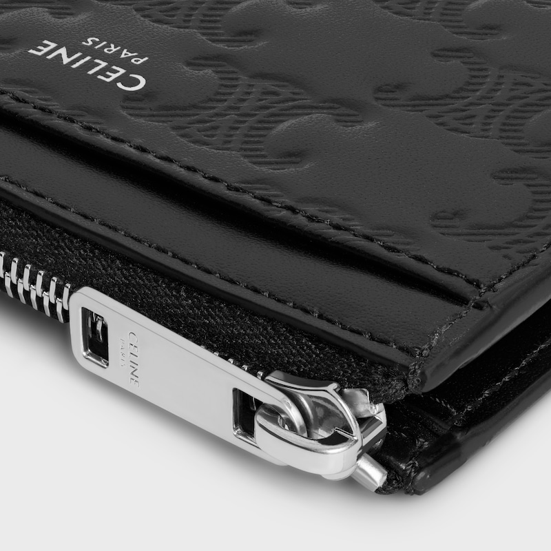 zipped card holder in calfskin with triomphe embossed
