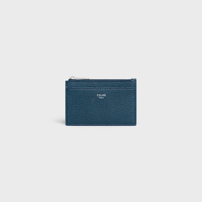 zipped card holder in grained calfskin