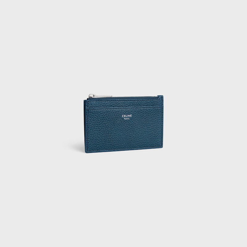 zipped card holder in grained calfskin