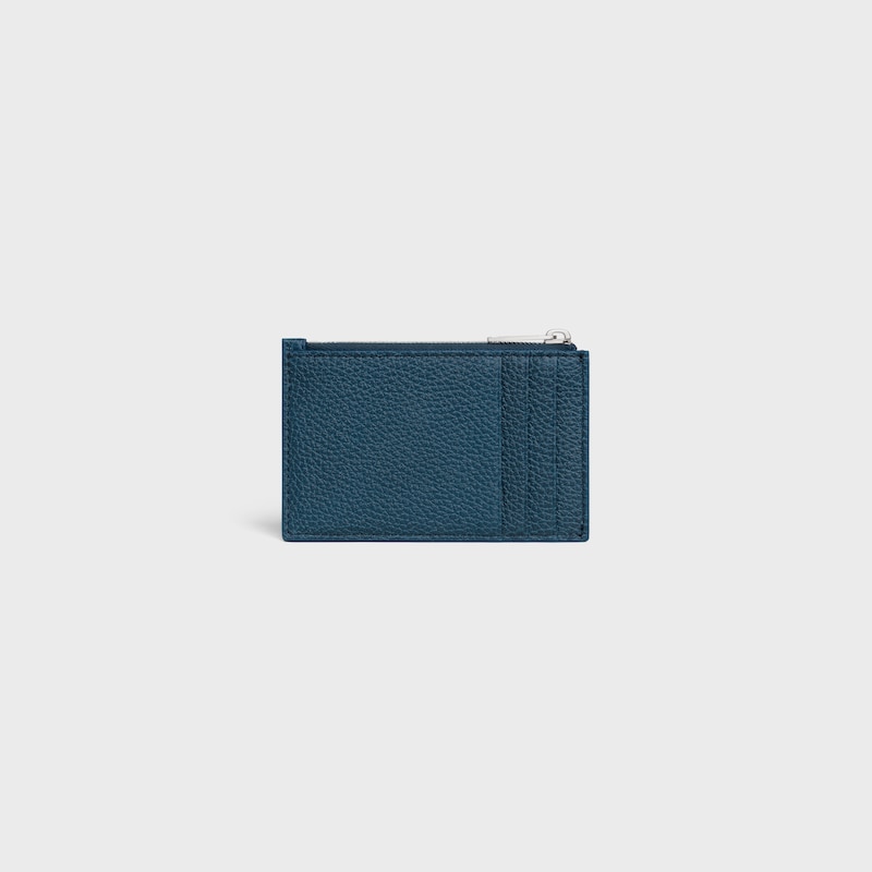 zipped card holder in grained calfskin