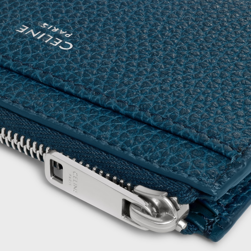 zipped card holder in grained calfskin