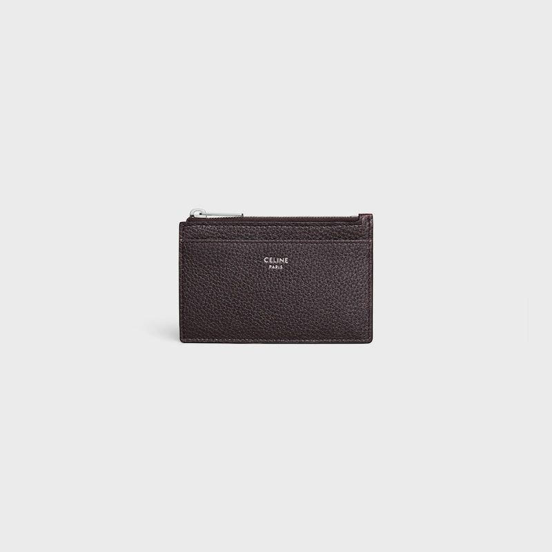 zipped card holder in grained calfskin