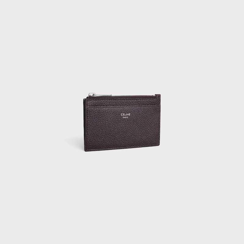 zipped card holder in grained calfskin