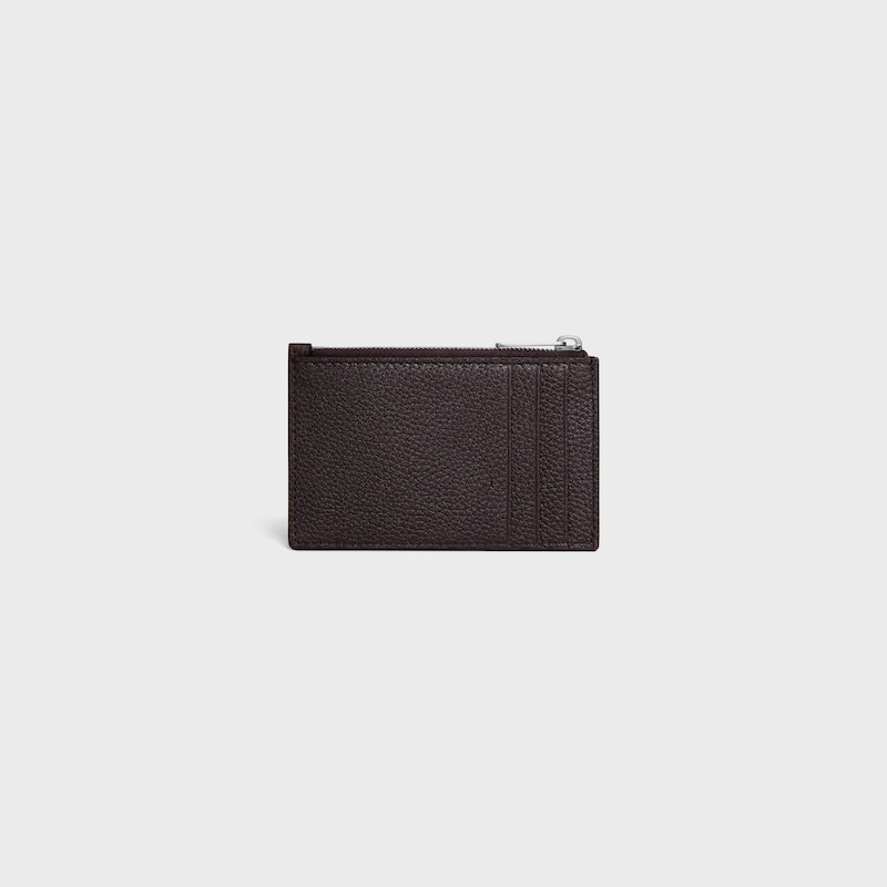 zipped card holder in grained calfskin