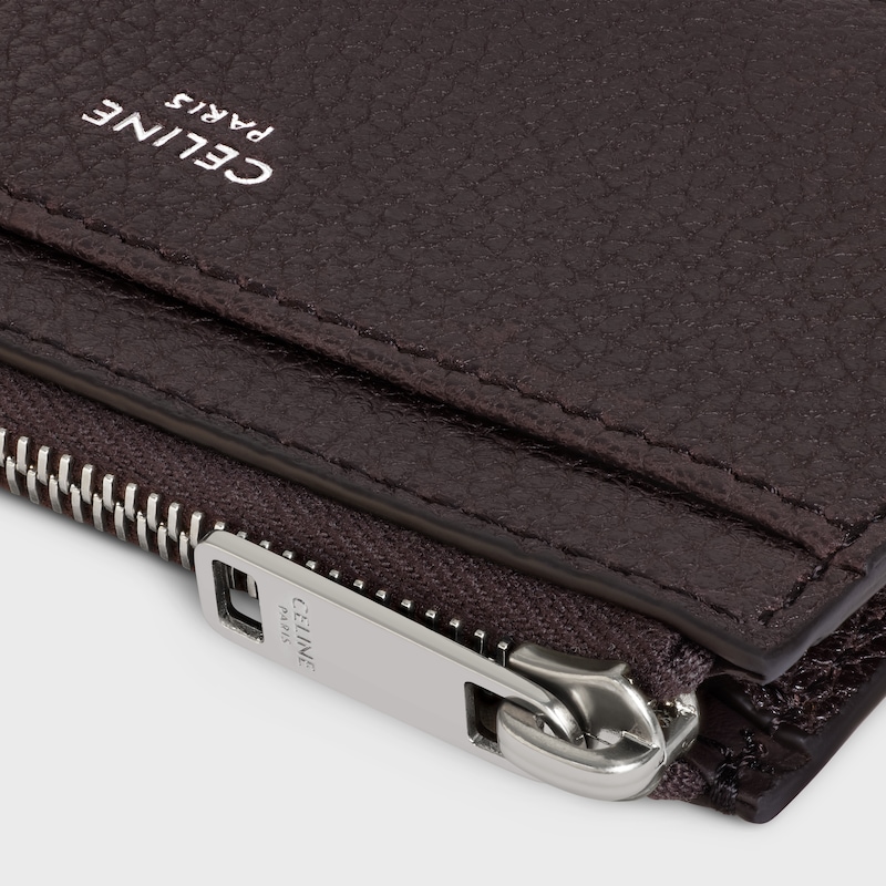 zipped card holder in grained calfskin