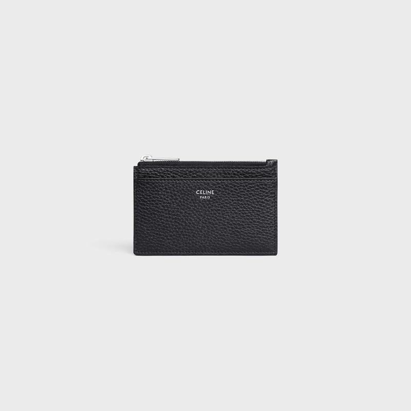 zipped card holder in grained calfskin