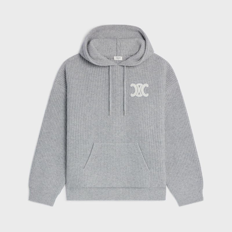 hooded sweater in ribbed wool