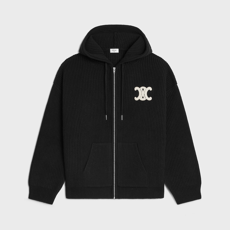 hooded cardigan in ribbed wool