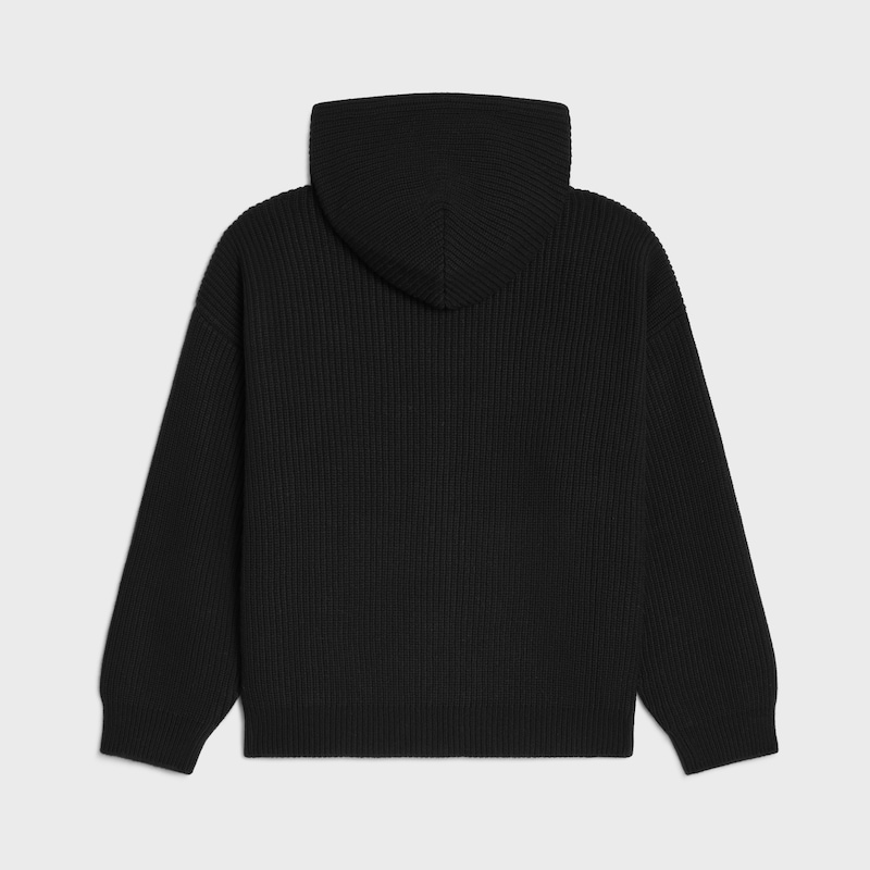 hooded cardigan in ribbed wool