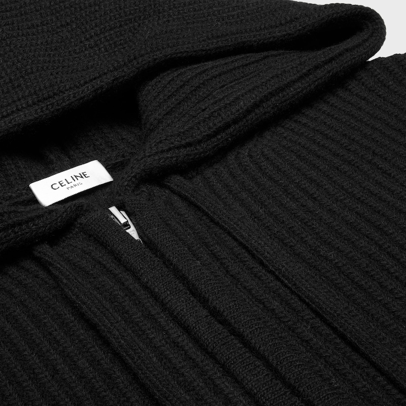 hooded cardigan in ribbed wool