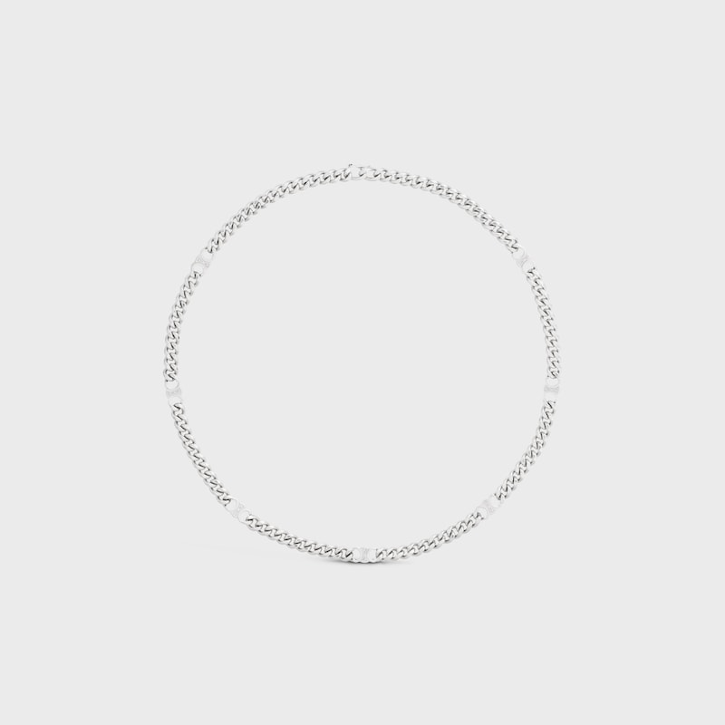 triomphe small gourmette necklace in brass with rhodium finish