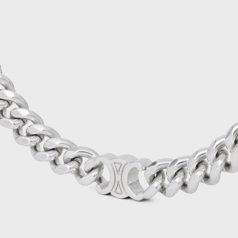triomphe small gourmette necklace in brass with rhodium finish