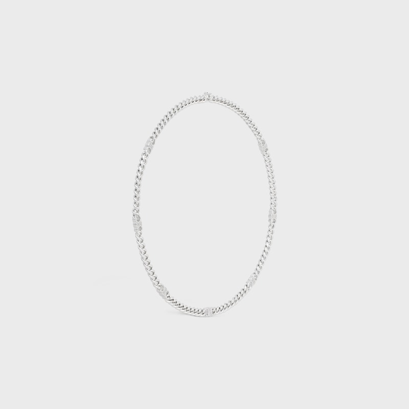 triomphe small gourmette necklace in brass with rhodium finish