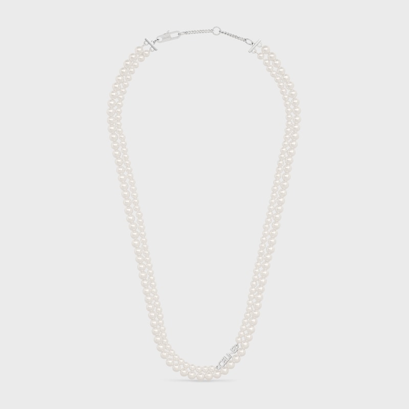 celine monochroms double pearl necklace in brass and glass pearl