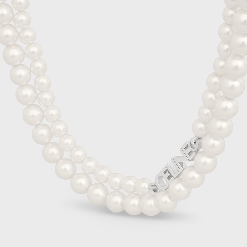 celine monochroms double pearl necklace in brass and glass pearl