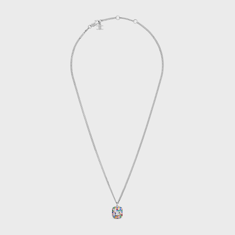 iced triomphe pendant necklace in strass and brass with rhodium finish
