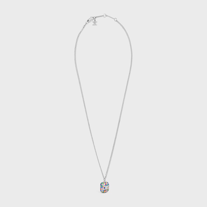 iced triomphe pendant necklace in strass and brass with rhodium finish