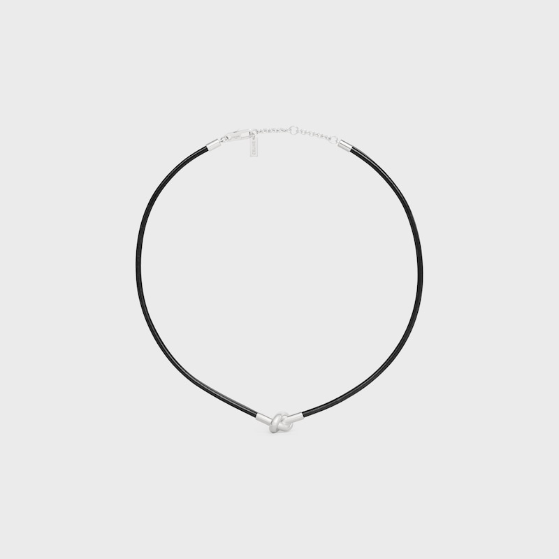 knot necklace in calfskin and brass with rhodium finish
