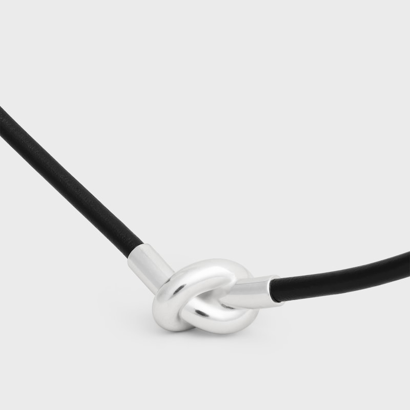 knot necklace in calfskin and brass with rhodium finish