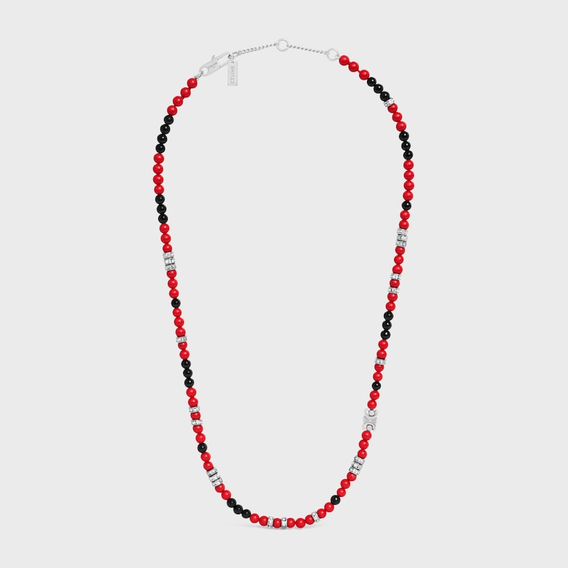 san onofre triomphe necklace in onyx resin pearls strass and brass with rhodium finish