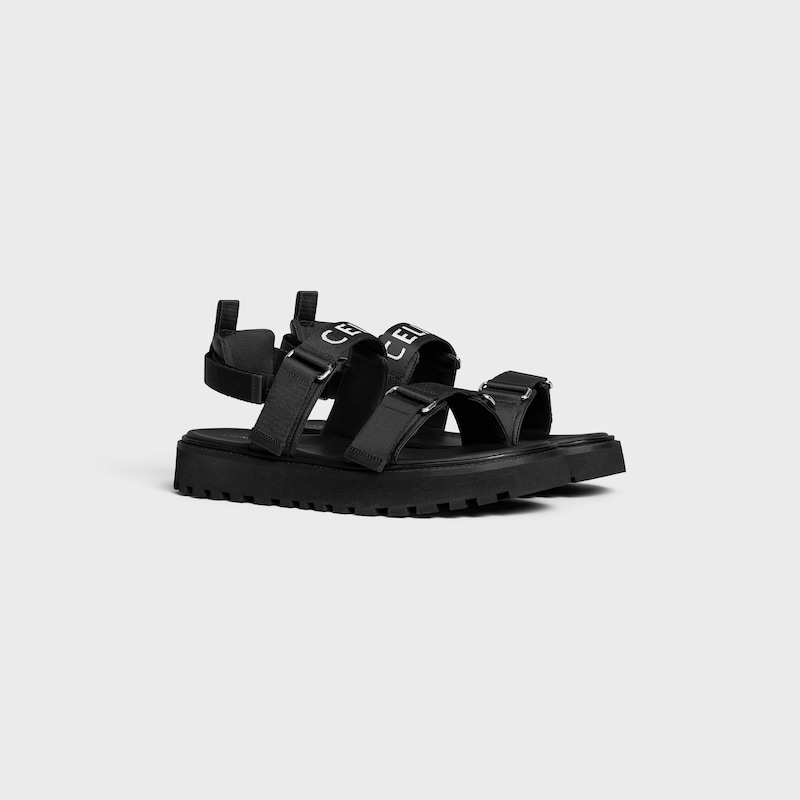 celine billie strappy sandal in celine jacquard and calfskin