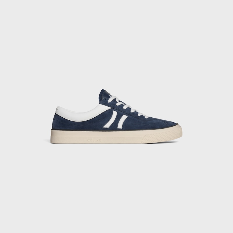 celine sunset low lace-up sneaker in suede calfskin and calfskin